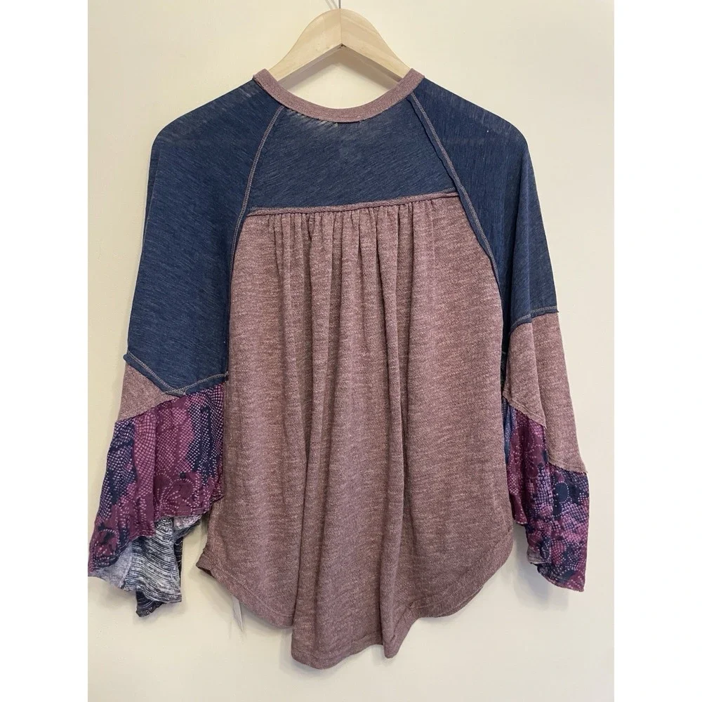 Free People We the Free Friday Fever Top Women XS Purple Blue Boho Patchwork New